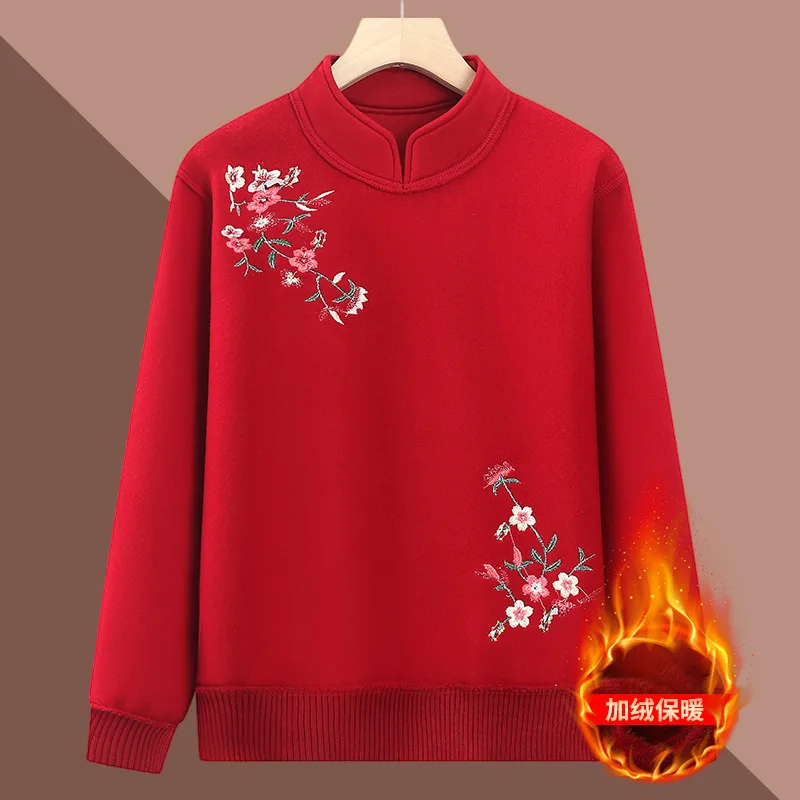 Теплый свитер для мамы пуловер с вышивкой свободный утолщенный женский топ