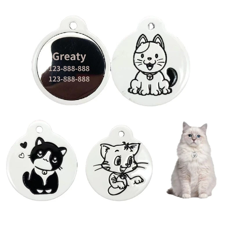 Laser Engraving Cat ID Tags Custom Dog Collar Charm Personalized Pet Anti-Lost Nameplate Necklace Kitten Pendant Puppy Accessory