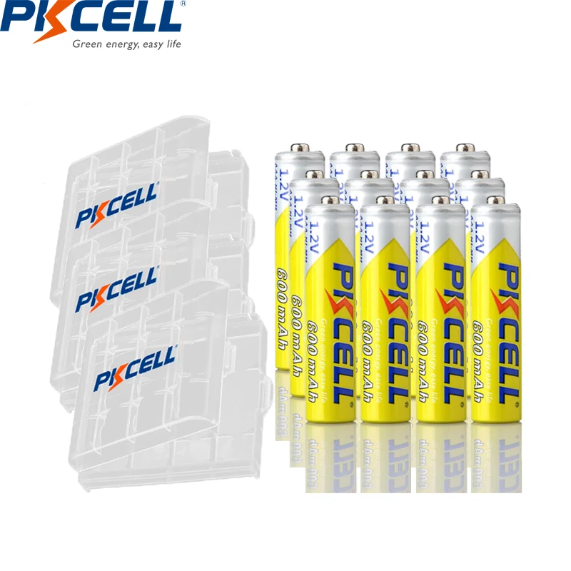 

Аккумуляторы PKCELL AAA, 600 мАч, 1,2 В, 3 А, Ni-MH, 1000 циклов перезарядки, 12 шт.