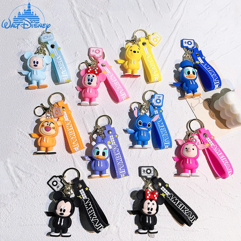 

Disney Mickey Donald Stitch Pendant Keyrings Cartoon Keychains Fashion Winnie Pooh Silicone Keyholder Anime Key Chains For Bag