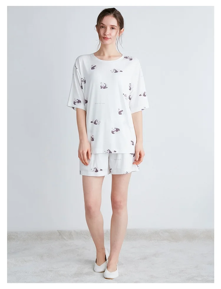 Ladies Room Wear Homewear Gelato Pique Women Pajamas Set Nightgown Panda Nightwears Sleepwear Summer Polyester Viscose Spandex