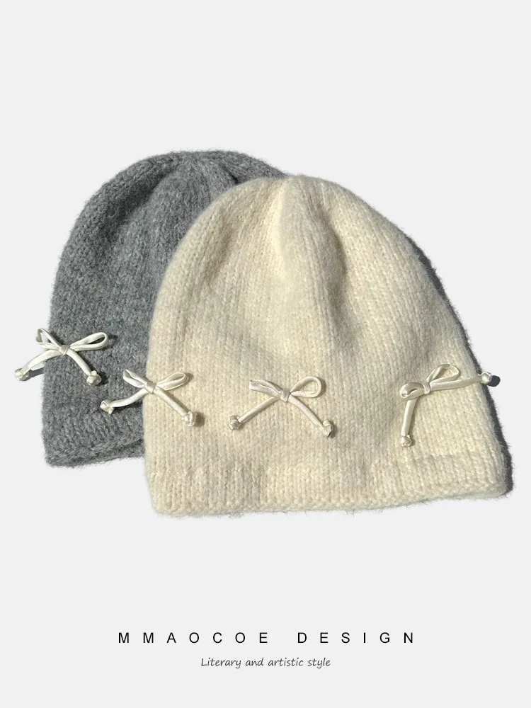 Осенне-зимняя вязаная шапка с ворсом женская японская модная нежная рукавами для