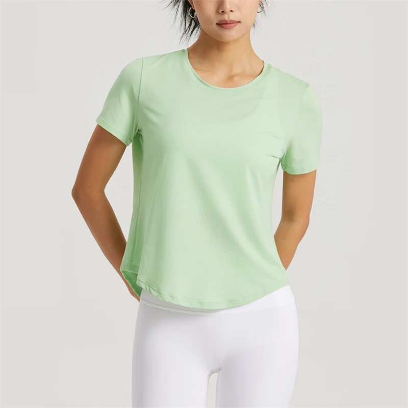 Short Sleeve Yoga Shirts Women Sports Top Vest Fitness Crop Top Back Splits Loose Breathable T-shirts  Gym Workout Sportswear