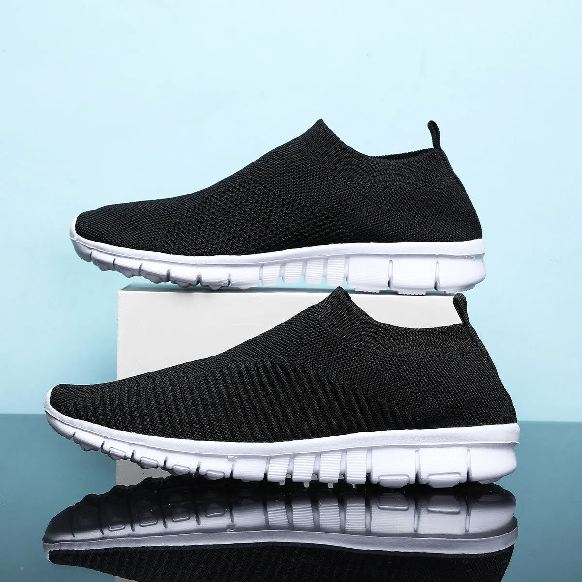 

Plus Size 47 Men Casual Shoes Slip On Knit Sock Flat Sneakers Male Women Spring Summer Autumn Lightweight Breathable Walk Shoe