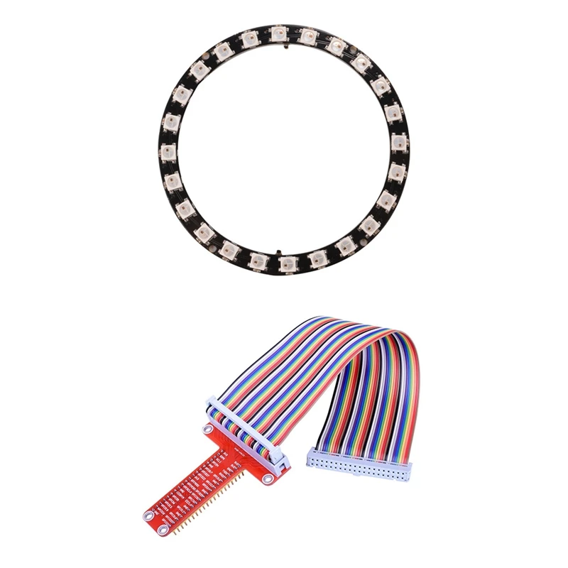 

24Bit Ring RGB LED Ring & Rpi GPIO Breakout Expansion Board + Ribbon Cable + Assembled T Type GPIO Adapter