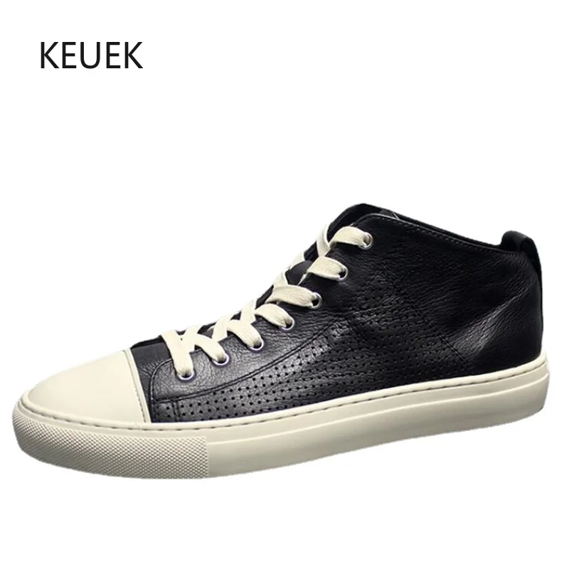 

New Men Shoes Casual Sneakers Breathable Fashion Lace-Up High Top Genuine Leather Skateboard Male Sport Shoes Outdoor Flats 5A