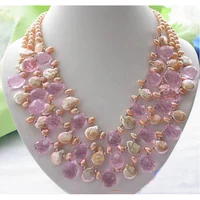 Newest Top Quality Wedding Pearl Necklace Pink Rice Genuine Freshwater Pearl Crystal Beads Fashion Jewelry Classic Women Gift