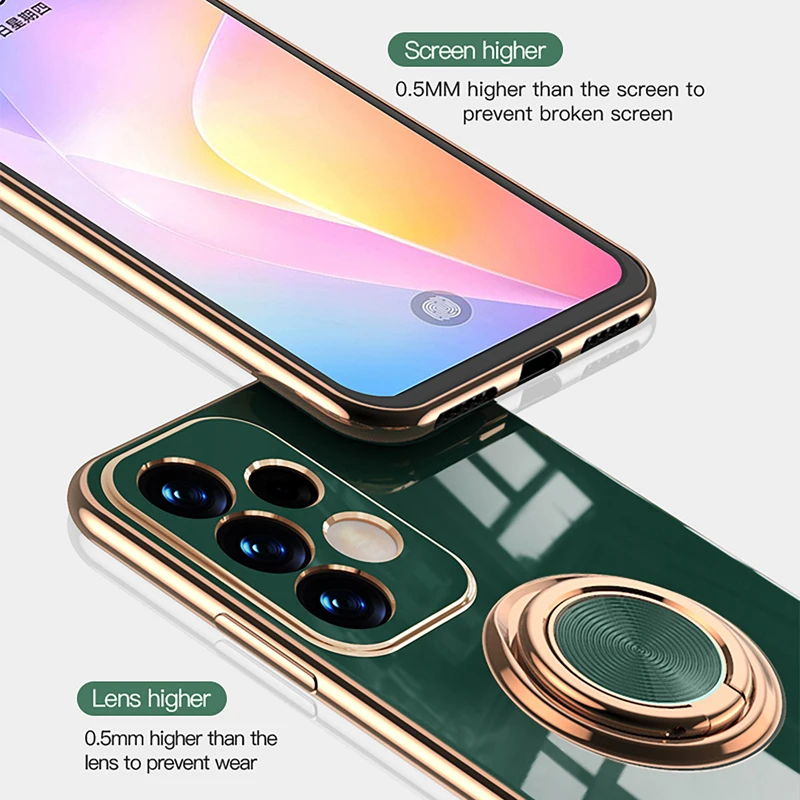 Luxury Soft Silicone Case For Samsung Galaxy S21 FE S22 Ultra S20 S10 Plus A52 A53 Note 20 10 9 Magnetic Cover Ring Holder Stand