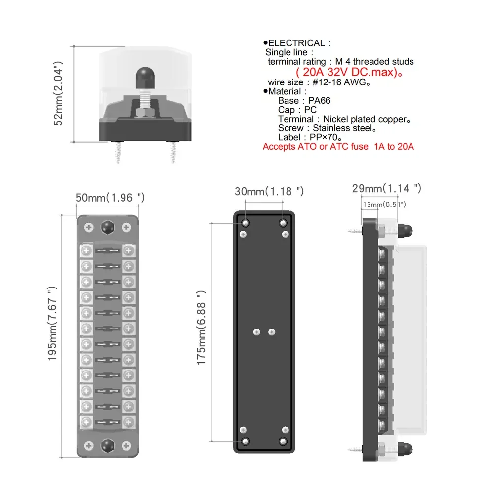 

Fuses Box Holder 12V 75A Mass Breaker Digital Voltmeter Dual USB Port Fuse Block 6 Ways 12 Ways For Boat Camper RV Parts