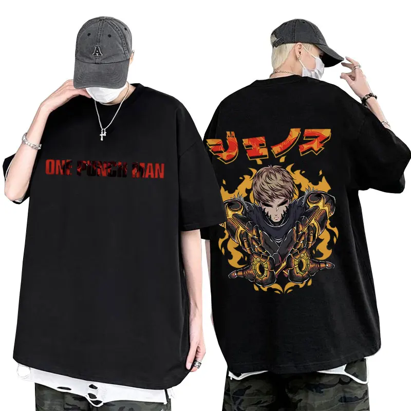 

Anime ONE PUNCH MAN Genos Double Sided Print Tshirt Funny Men Women Fashion Oversized T-shirt Man Manga 100% Cotton T Shirt Male