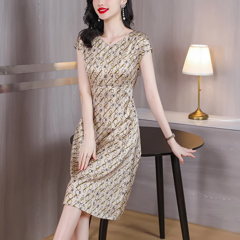 

Новинка весна-лето 2023 просторное яркое облегающее красное платье большого размера с принтом мяса для женщин среднего возраста