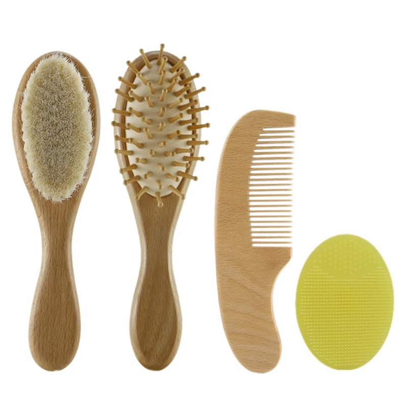 

Premium Wooden Baby Hair Brush And Comb Set(4-Piece) For Newborns,Toddlers,Kids Natural Goat Hairbrush