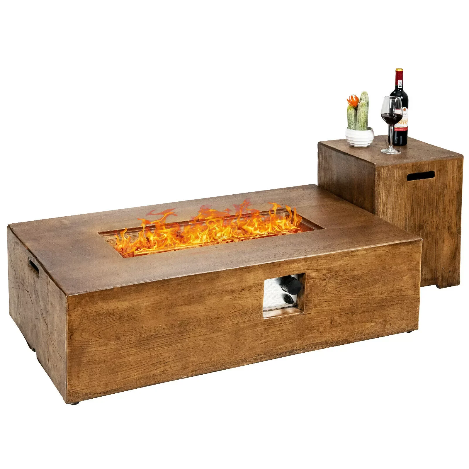

48"x27" 50,000 BTU Propane Fire Pit Table Set w/ Side Table Tank Storage & Cover