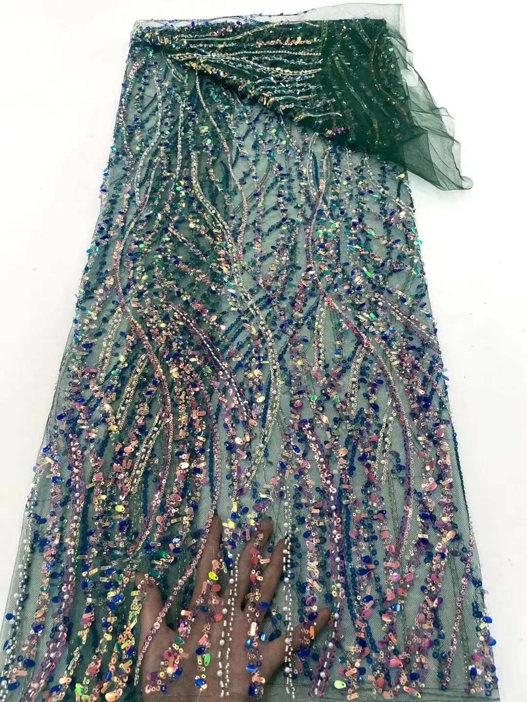 

Высококачественная африканская нигерийская фототюлевая кружевная ткань с бусинами и блестками