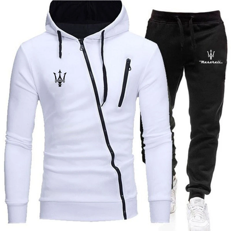 

Spring New Maserati Logo Printed Custom Made Brand Men Zipper Jacket Hoodie + Pants Drawstring Man Suit Streetwear 2 Piece Set