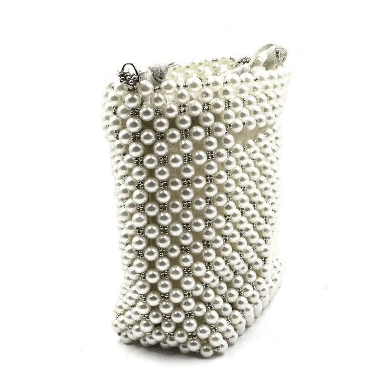 ROENICK Women Pearl Evening Buckets Lady Dinner Party Banquet Chain Shoulder Crossbody Bags Wedding Bridal Club Handbags Purses