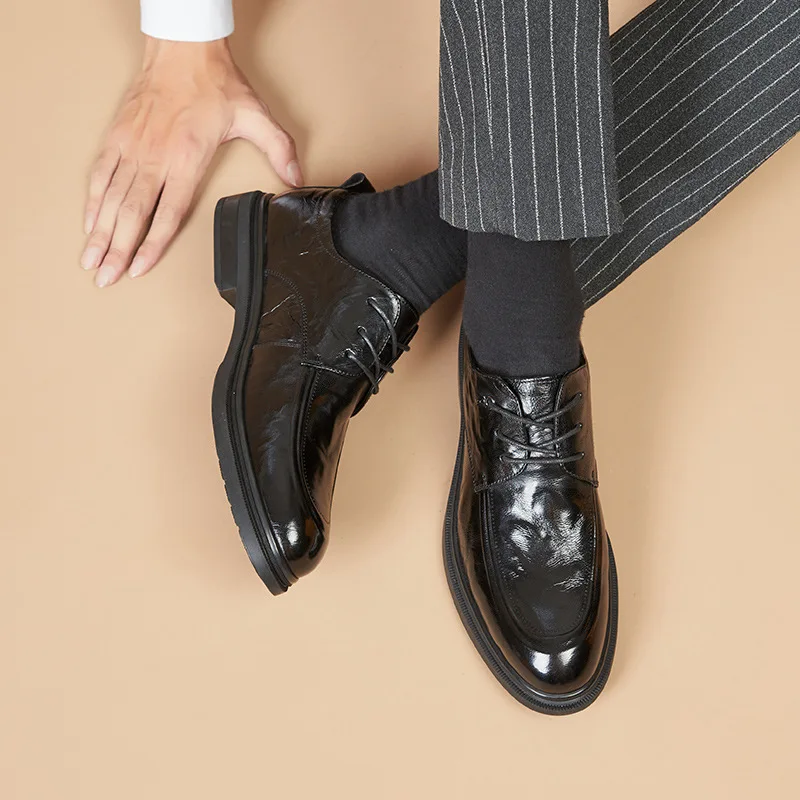 Мужские дышащие лоферы из воловьей кожи с круглым носком формальные мужские на