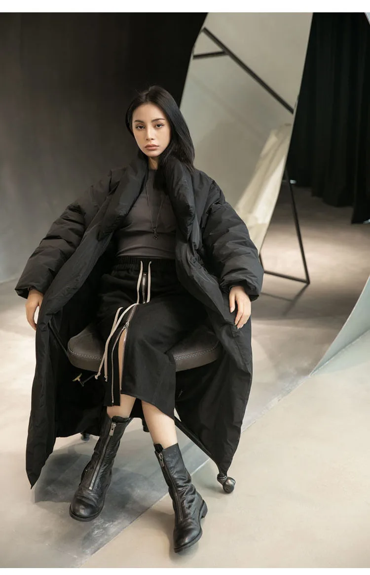 2023 New Stylish Women Duck Down Overcoat Loose High Street Fashion Ladies Winter Clothes Outerwear Long Parkas Black Oversized