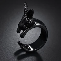punk hip hop black color adjustable ring for women girls cute rabbit rings fashion men jewelry vintage high quality dropshipping