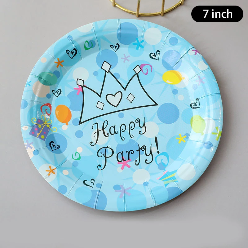 10 pcs Blue Pink Theme Party Disposable Paper Plate Crown Baby Gender Secret Shower Birthday Cup