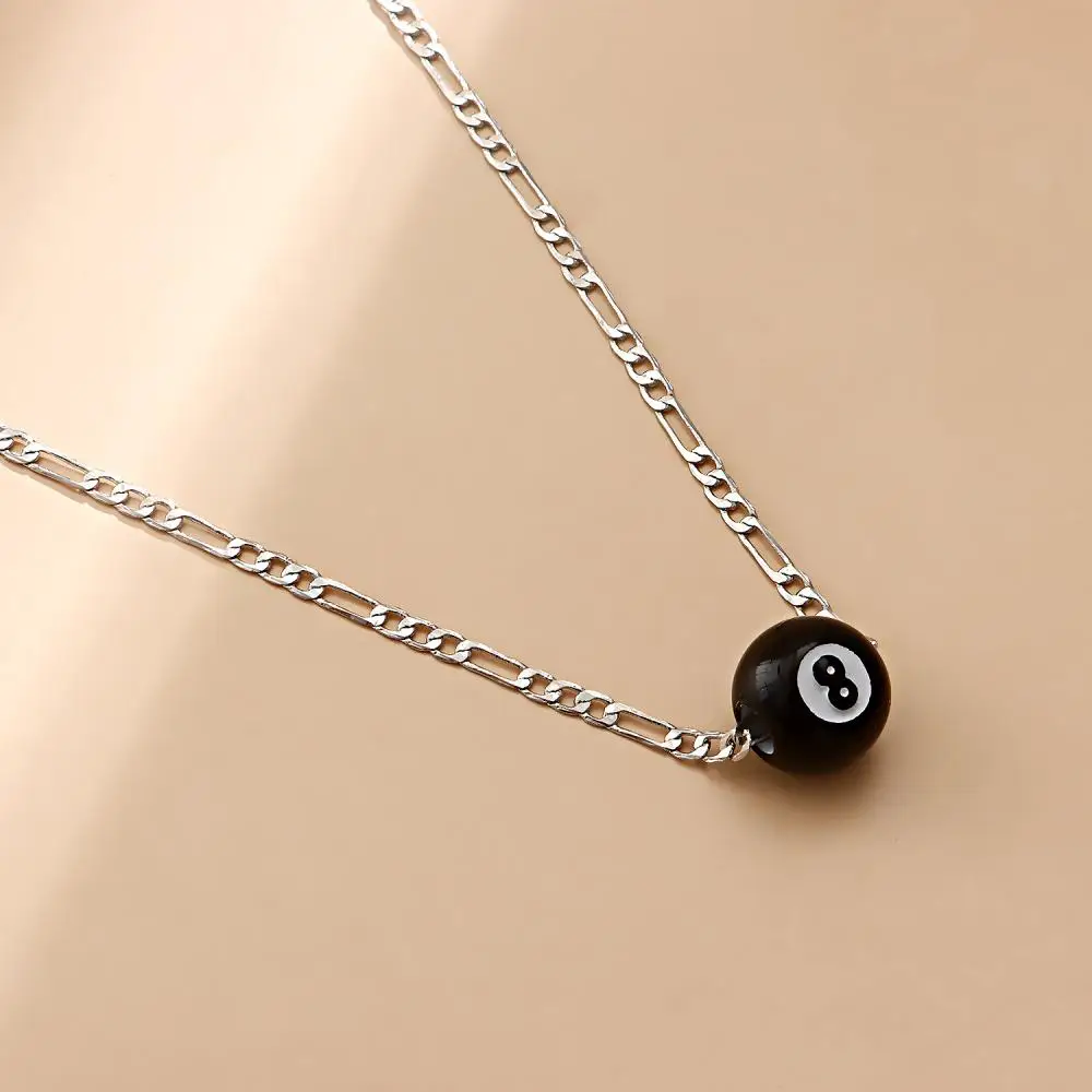 

New Snooker Black Ball 8 Plastic Necklace Beads Chain Short Style Lady Party Hip Hop Rock Girl Strand Neck Jewelry
