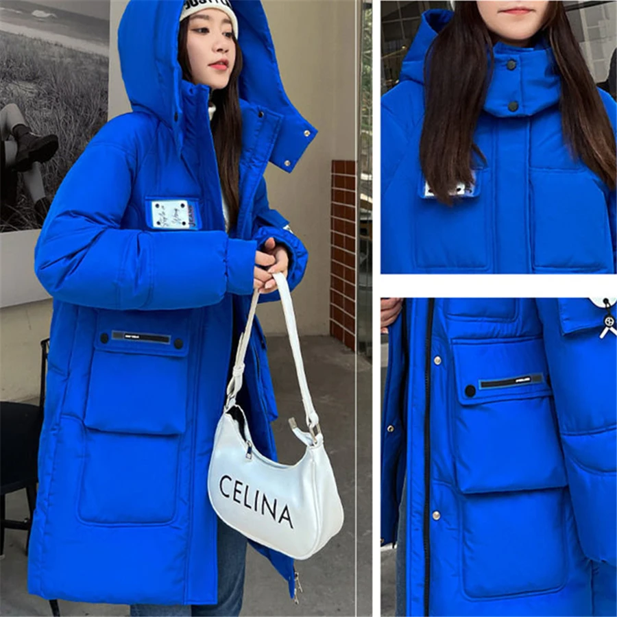 Mid-length Winter Hooded Cotton Padded Warm Coat Women Thick Fluffy Parkas Snow Wear Outwear Loose Overcoat Windbreaker Jackets