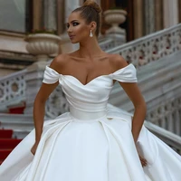 princess ball gown satin elegant wedding dresses off the shoulder pleat high quality bridal gowns vestido de novia