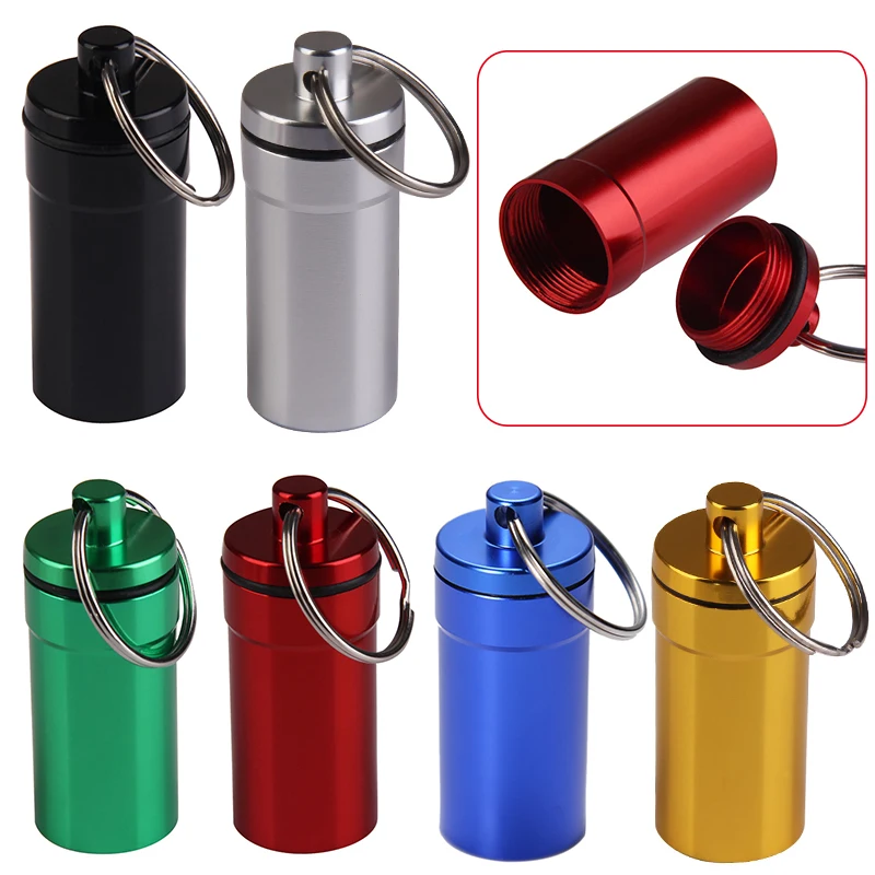 1-2Pcs Portable Travel Pill Medicine Box Case Waterproof Container Keychain Capsule Bottle Key Ring Chain First Aid Medicine Box