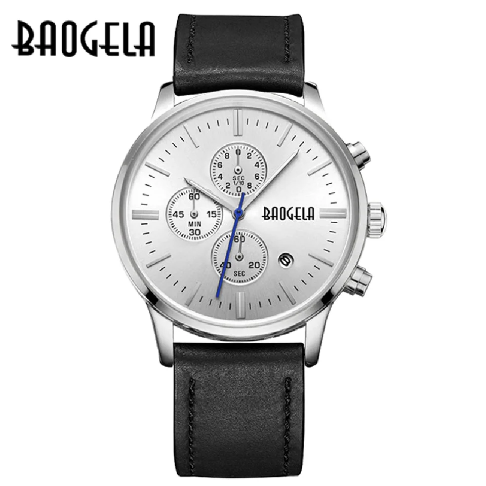 

BAOGELA Chronograph Casual Watch Men Luxury Brand Quartz Sport Watch Genuine Leather Mens Wristwatch 1611