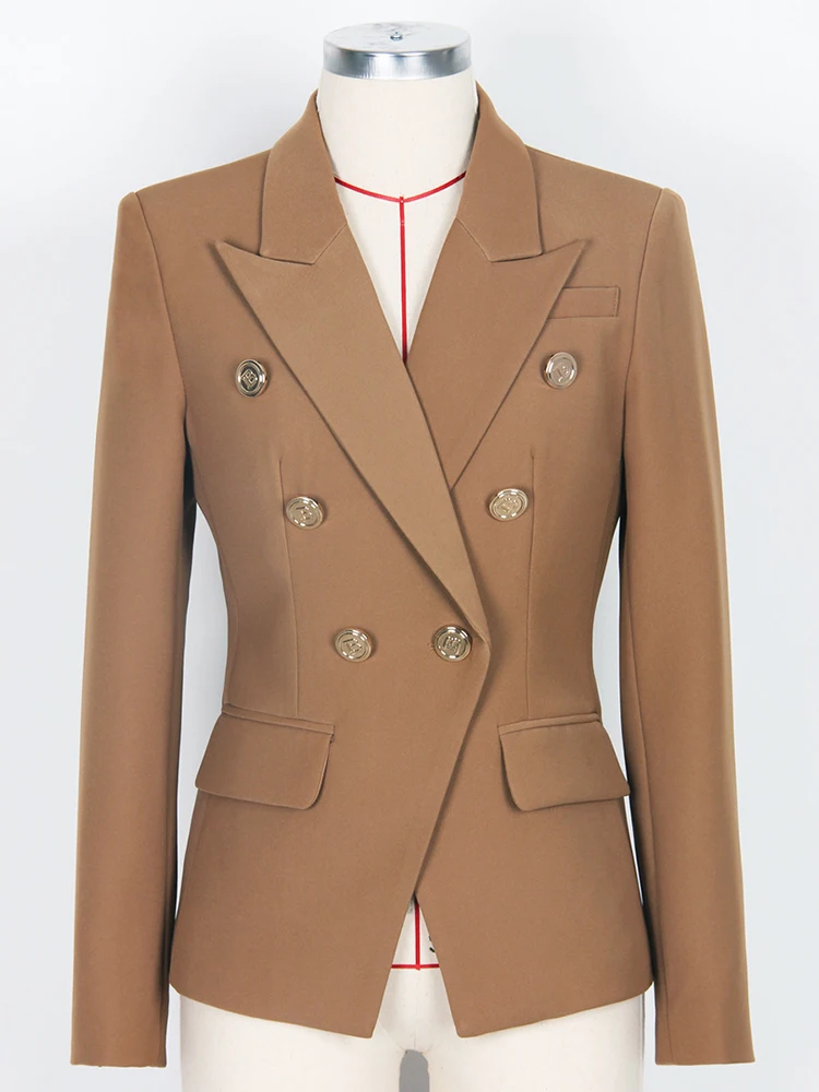 

HIGH STREET 2023 New Fashion Designer Office Femail Elegant Solid Color Long Sleeves Metal Buttons Short Blazer Jacket For Woman