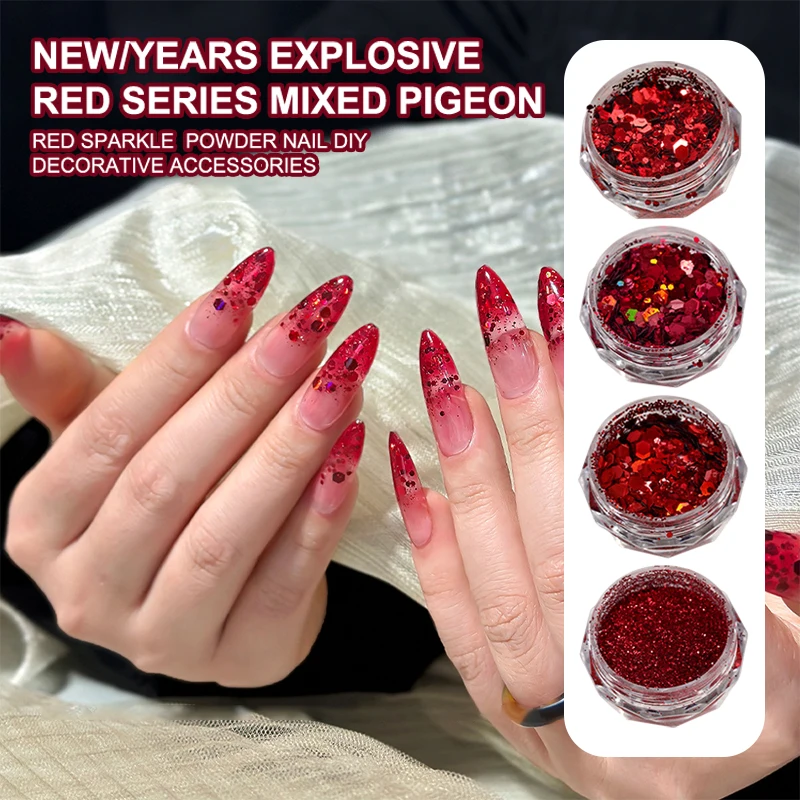 Блестящие блестки для дизайна ногтей красный кристалл и бриллиант пудра 3D