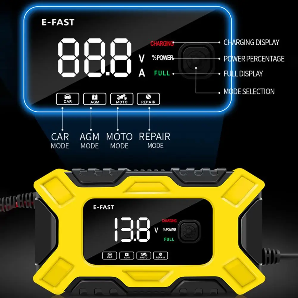 

Practical Digital Display Car Battery Charger Plug-and-Play Intelligent Fast Power Charging Charger Pulse Repairing