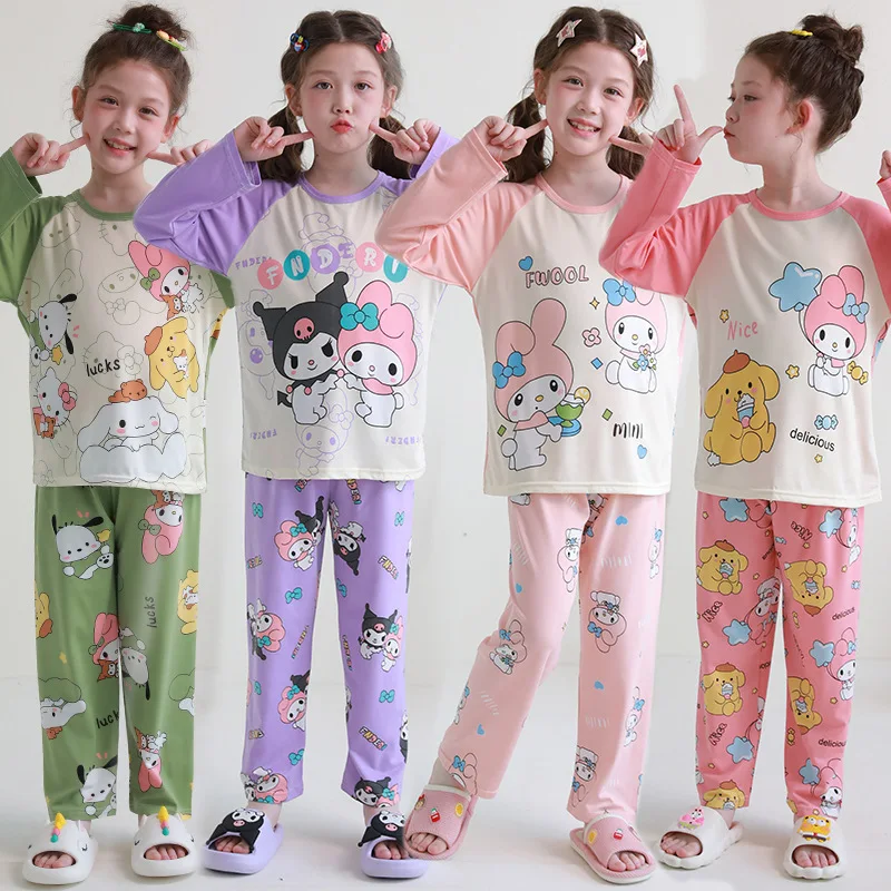 Детские пижамы Sanrio Kuromi My Melody Kawaii Pochacco Cinnamoroll одежда для сна из чистого хлопка с