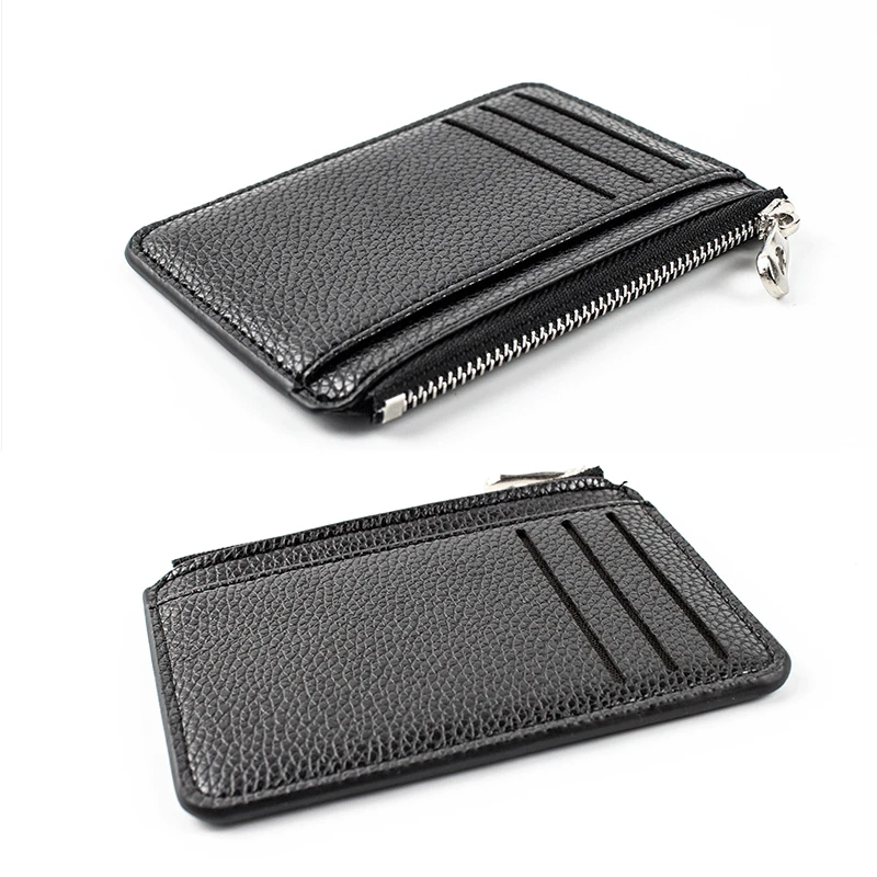 

9 Card Slots Ultra-thin Zipper Credit Card Holder 100% Leather Men's Wallet Slim Simplicity Coin Purse Wallet Cardholder Bags