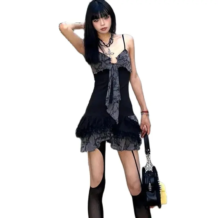 Платье на бретельках с кружевной прострочкой сексуальная Сексуальная Новинка