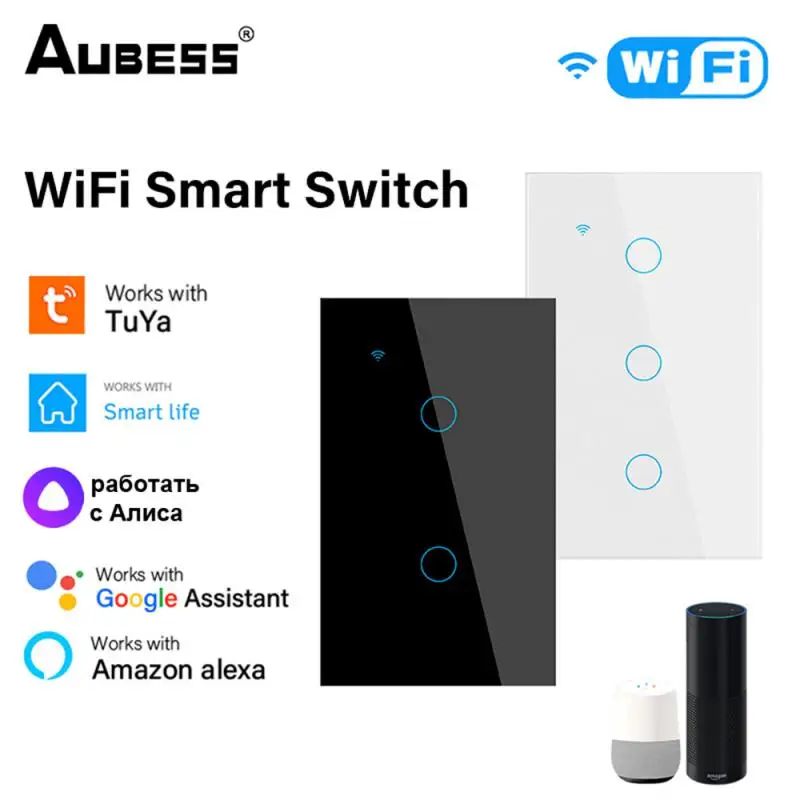 

Tuya WiFi Smart Light Switch 1/2/3/4 gang Need Neutral Wire Required 120 Type Wall Touch Smart Home Works With Alexa Google Home