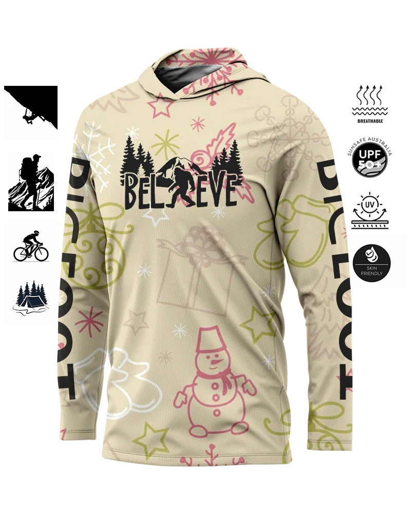 BIGFOOT męska koszulka do biegania z filtrem przeciwsłonecznym kapturem UPF 50+ długim rękawem szybkoschnąca oddychająca turystyka odzież