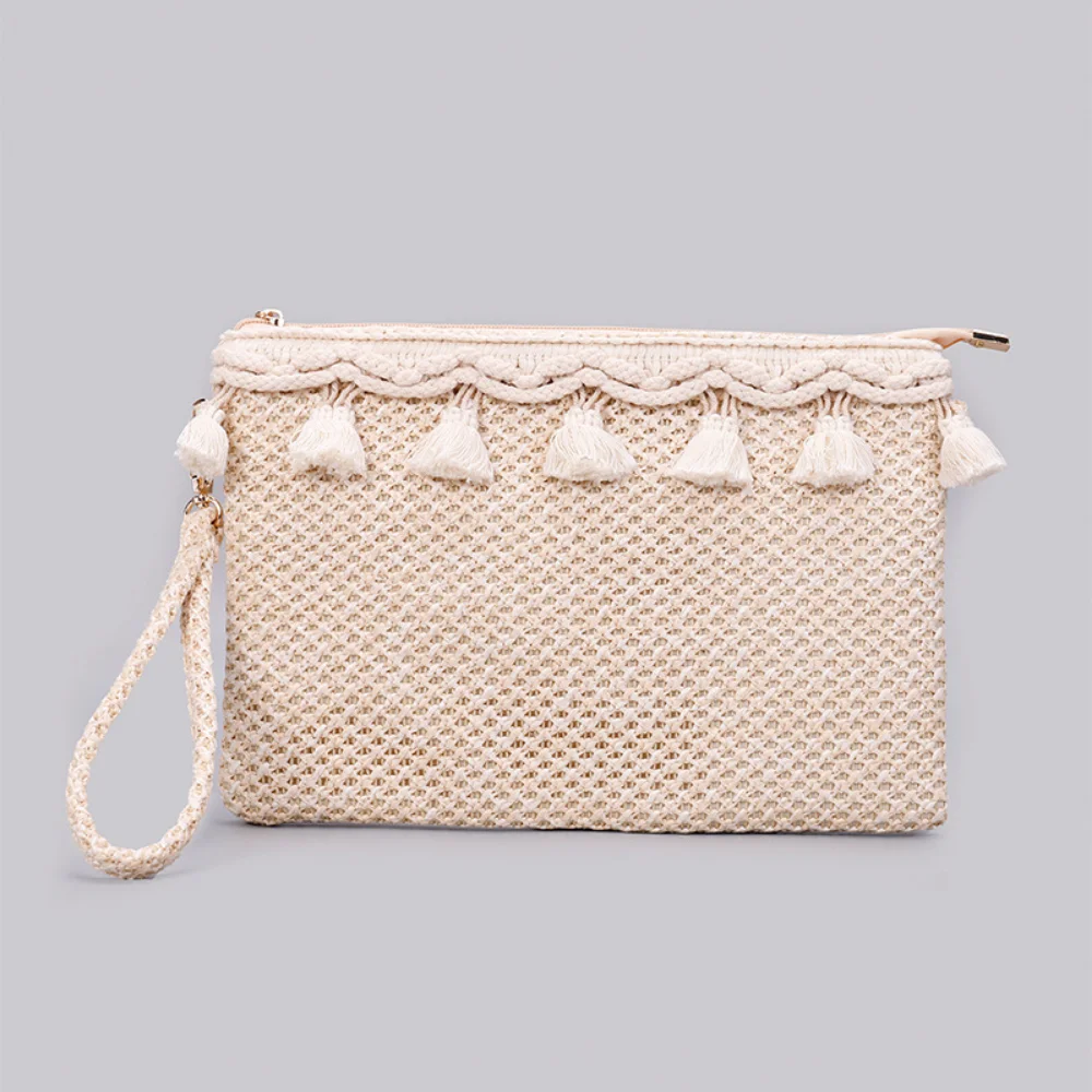 Fashion Straw Wristlet Clutch Bags Women Personalization Tassels Envelope Wallets Ladies Casual Summer Beach Woven Clutch Purse