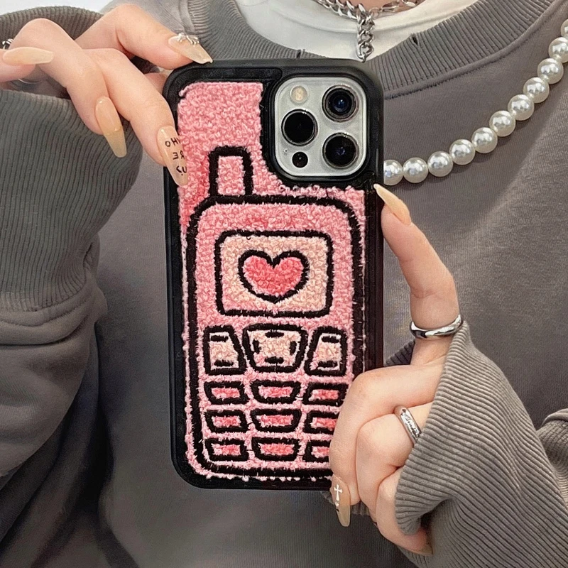 

Корейский милый пушистый плюшевый чехол для телефона с рисунком любовного сердца для iPhone 14 11 12 13 Pro Xs Max X Xr зимний Мягкий противоударный чехо...