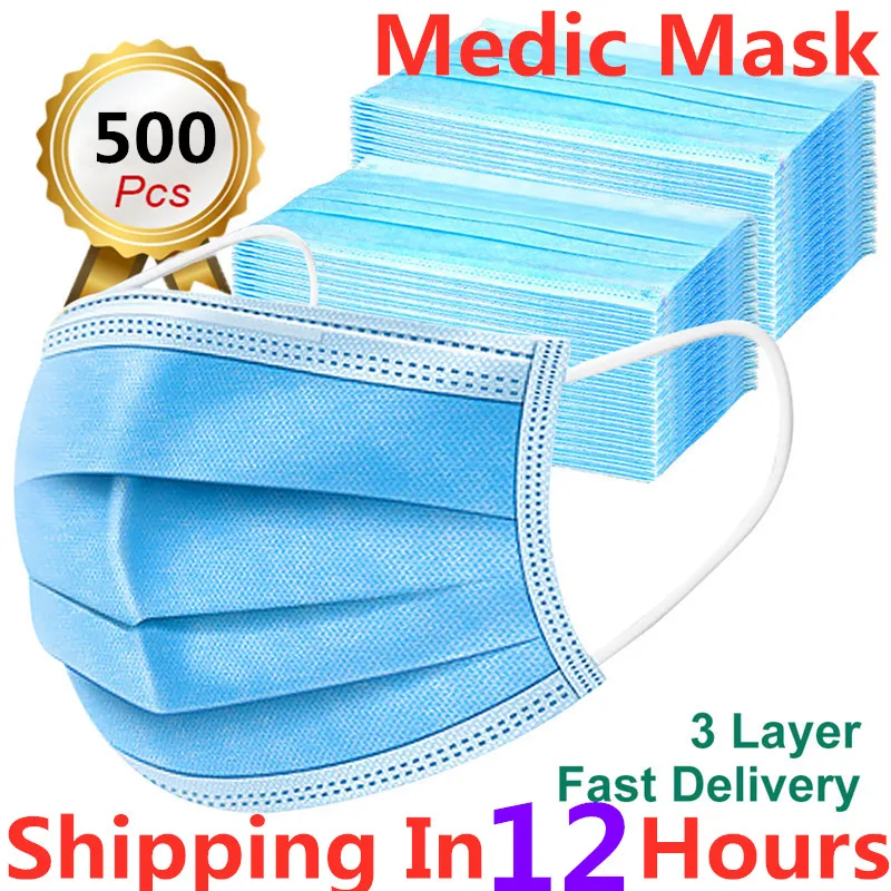 

50-500 шт., одноразовые маски для лица, 3 слоя