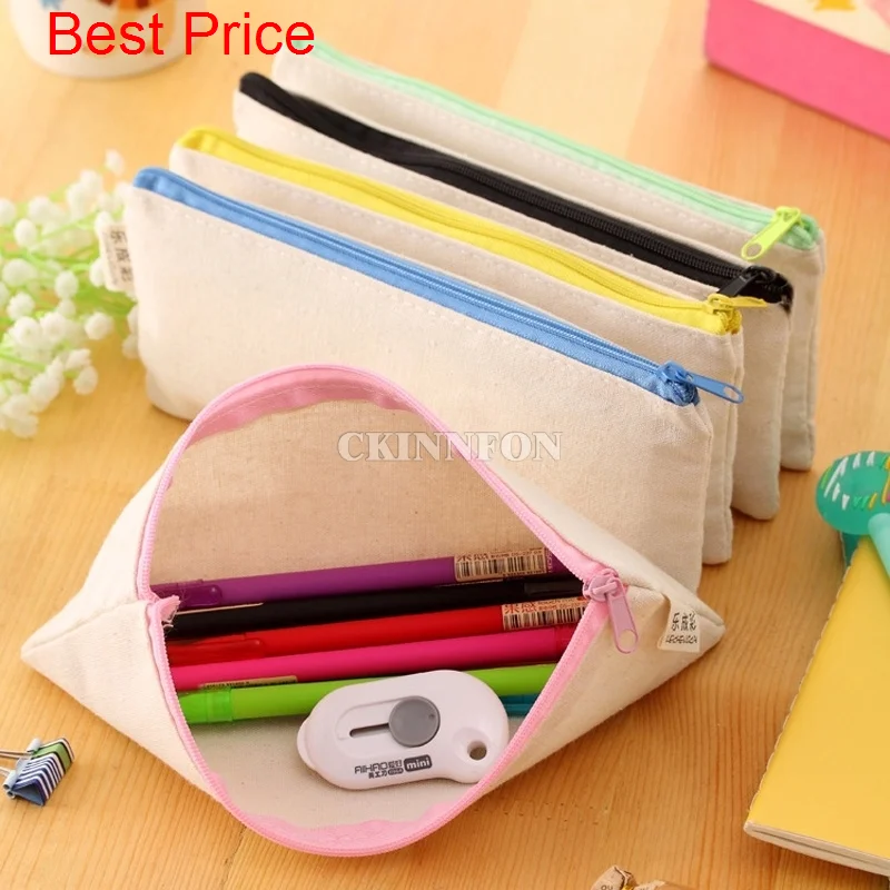 

80Pcs/Lot Blank Canvas Zipper Pencil Cases Pen Pouches Cotton Cosmetic Bags Makeup Bags Mobile Phone Clutch Bag Organizer