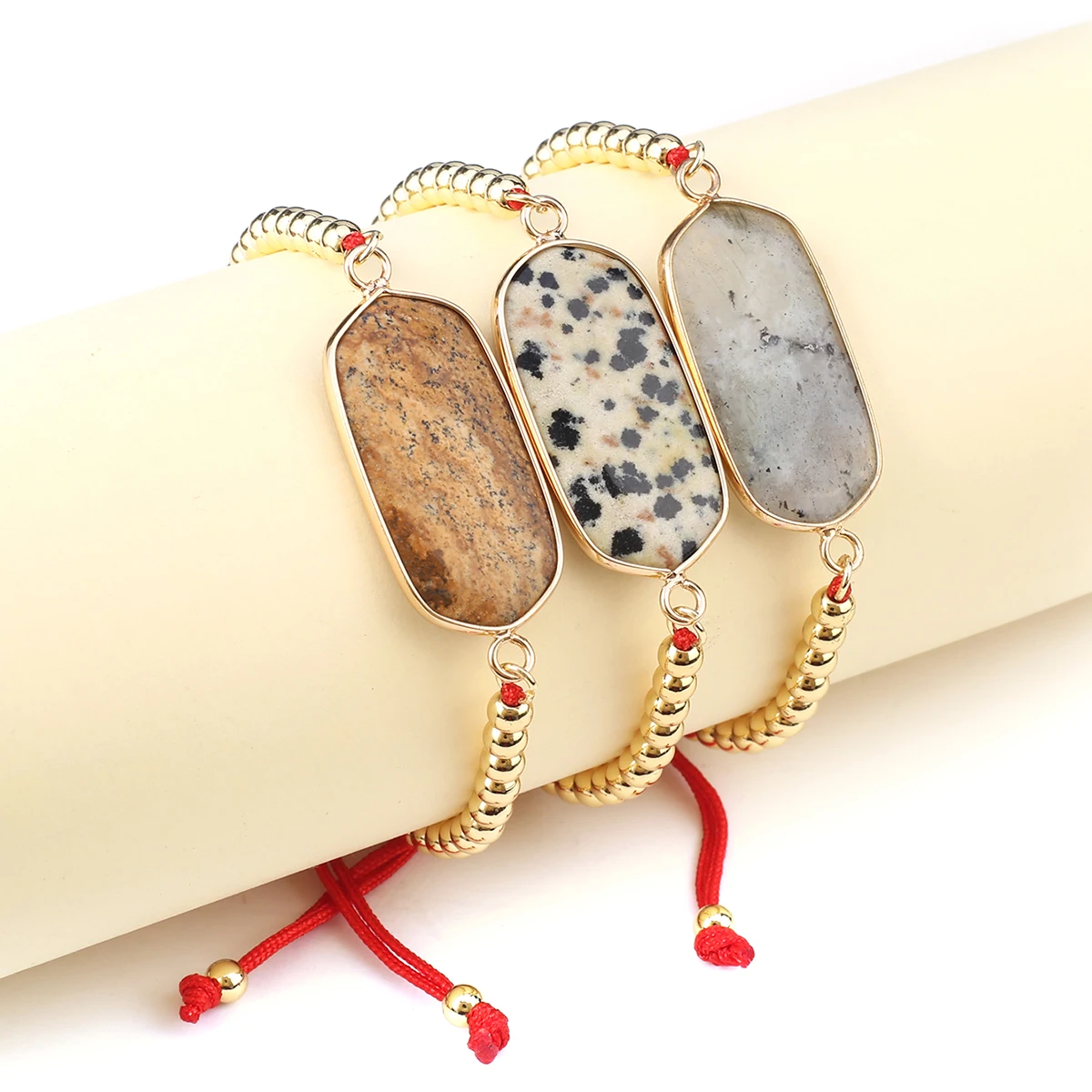

Natural Picture Stone Flash Labradorite Damation Jasper Hexagonal Rectangular Connector Bracelet Jewelry Accessories Gift