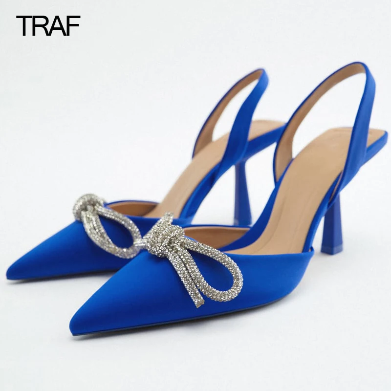 

TRAF Women Pumps Rhinestone Bow Heels Shoes Woman Spring Summer 2022 Butterfly High heels Sandals PartyStiletto Slingback Heeled