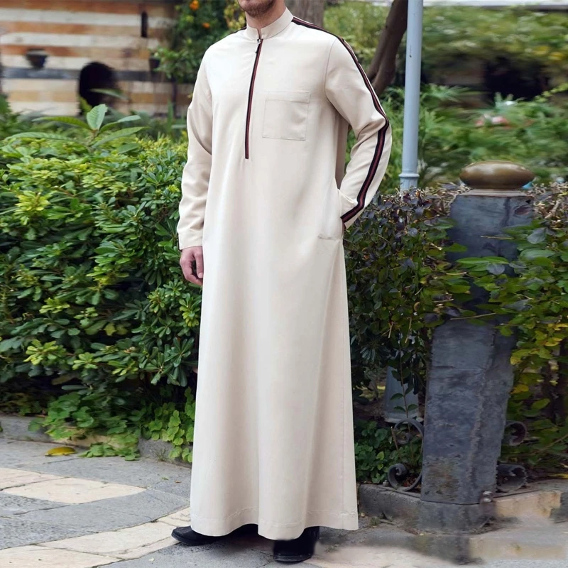 

Рамадан мусульманское платье Abayas Дубай Повседневный кафтан женский костюм с длинным рукавом стоячий воротник Thobe подарок для мужчин