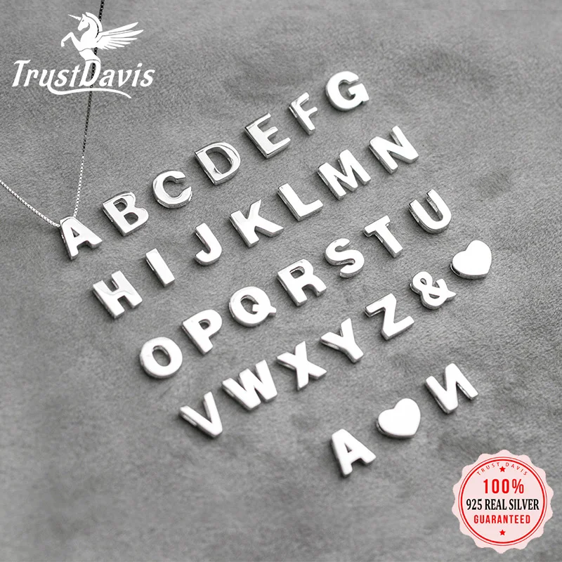 Trustdavis Real 925 Sterling Silver Simple 26 English Letter Pendant DIY Accessories For Women Wedding Fine S925 Jewelry DA1725