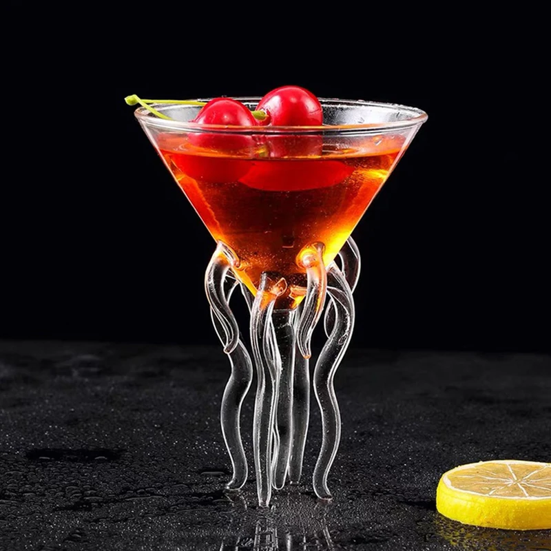 

100ML Creative Octopus Cocktail Glass Transparent Jellyfish Juice Glass Wine Cup Goblet Conical Champagne Whiskey Glass Home Bar