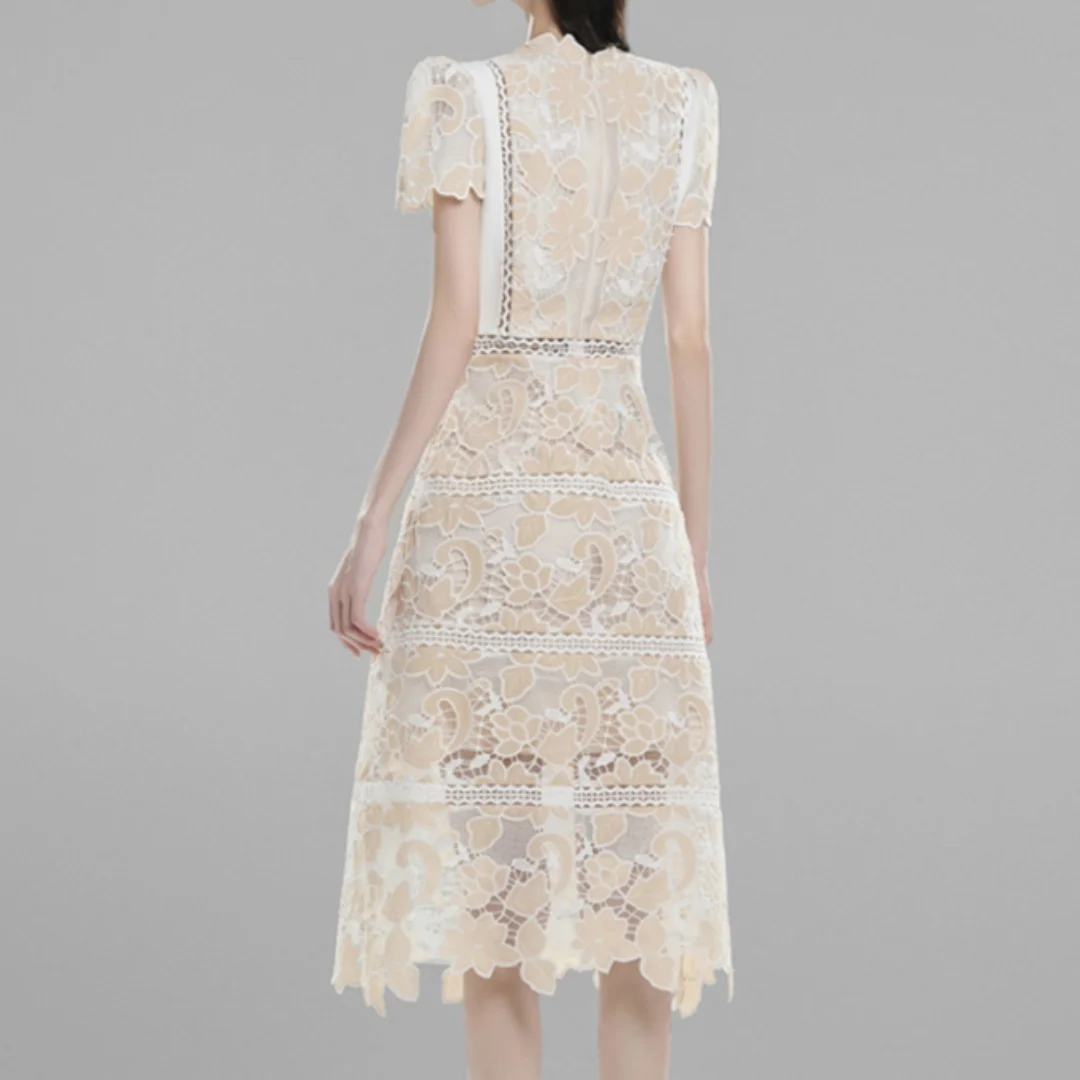 Женское однотонное платье с вышивкой и кружевом Элегантное летнее