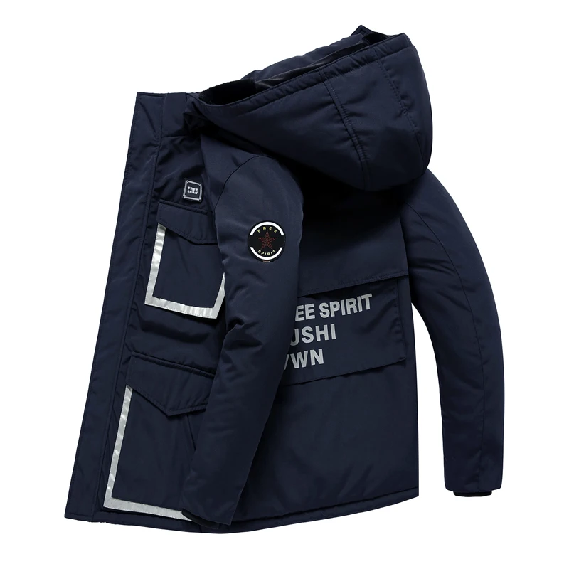 Didiboer Men's Thickened Parkas Casual Windproof Hooded Jacket Men Parker Coat Winter Warm Zipper Coat Padded Overcoat for Men