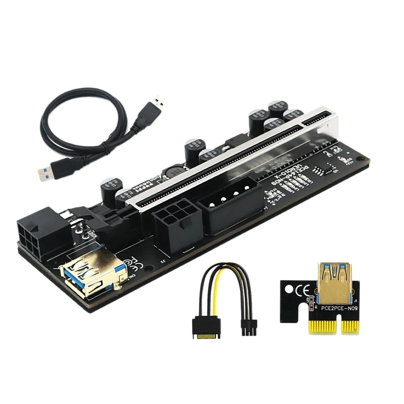 

VER010-X PLUS PCIE 1X To 16X SATA + 6Pin + 4Pin USB3.0, графический Удлинительный кабель, карта расширения для майнинга биткоинов