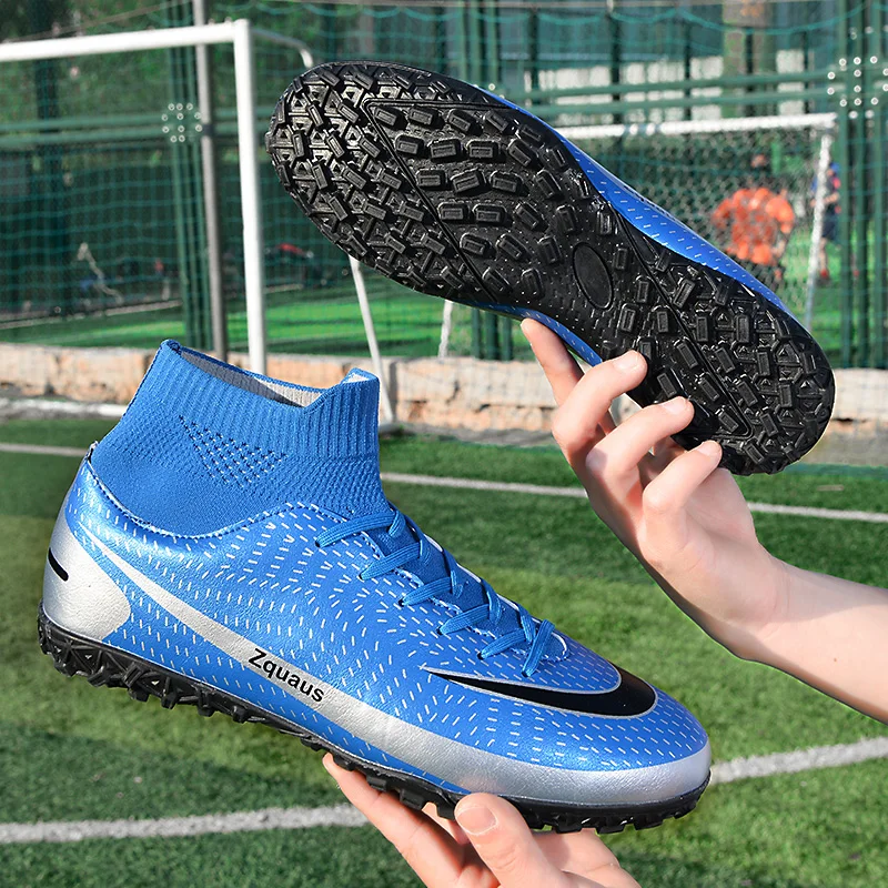 Fashion Blue Turf Football Boots Men Outdoor Soccer Shoes Kids Soccer Cleats Teenager Training Sport Sneakers Chuteira Society